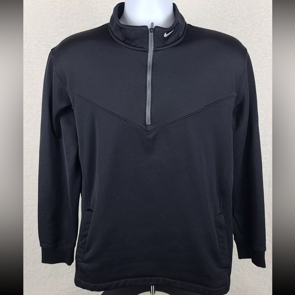 Nike Sweater Mens Large Black Solid Quarter Zip Tour Performance Therma Fit - Picture 2 of 10